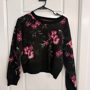 Anthropologie Black and Pink Floral Sweater